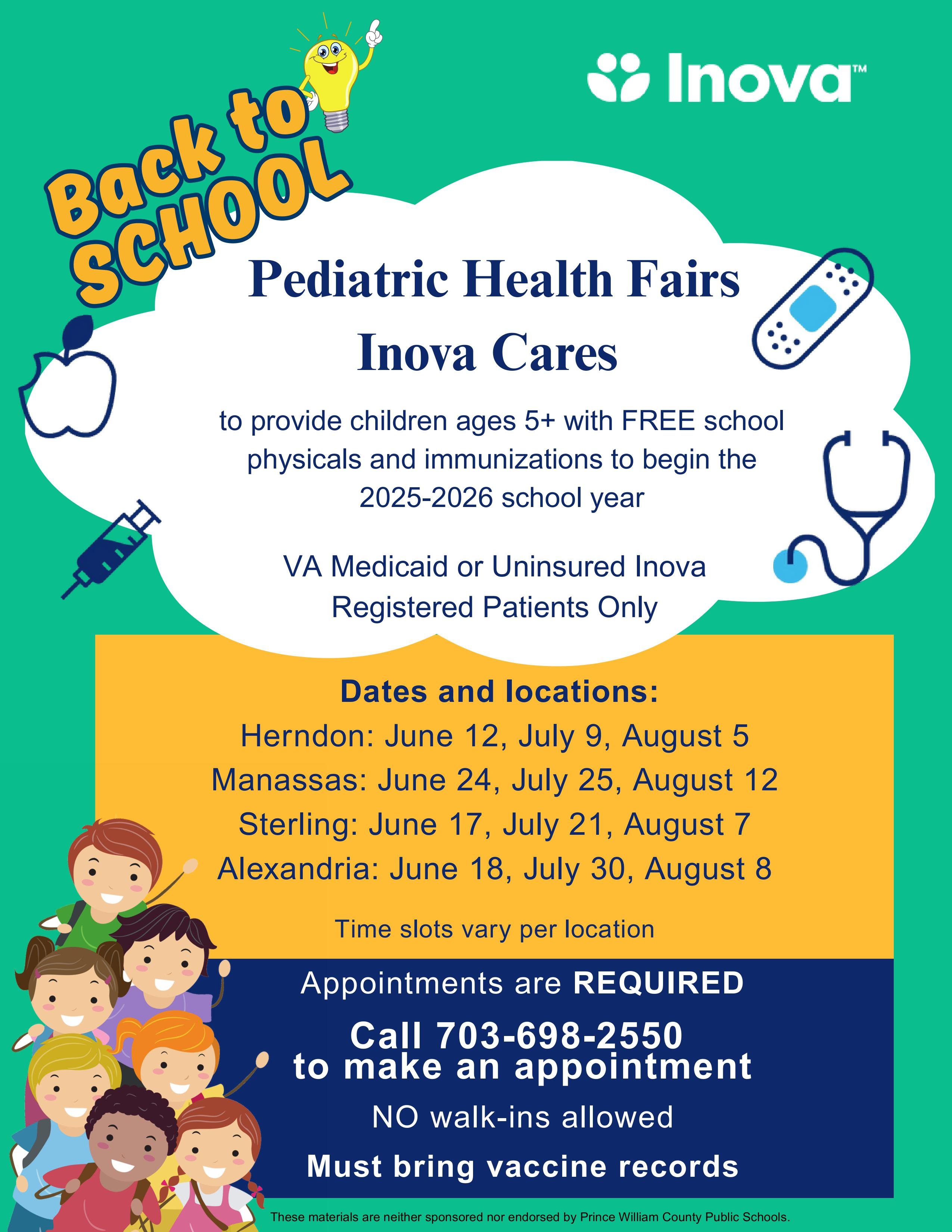 inova cares pediatric health fairs weekday dates