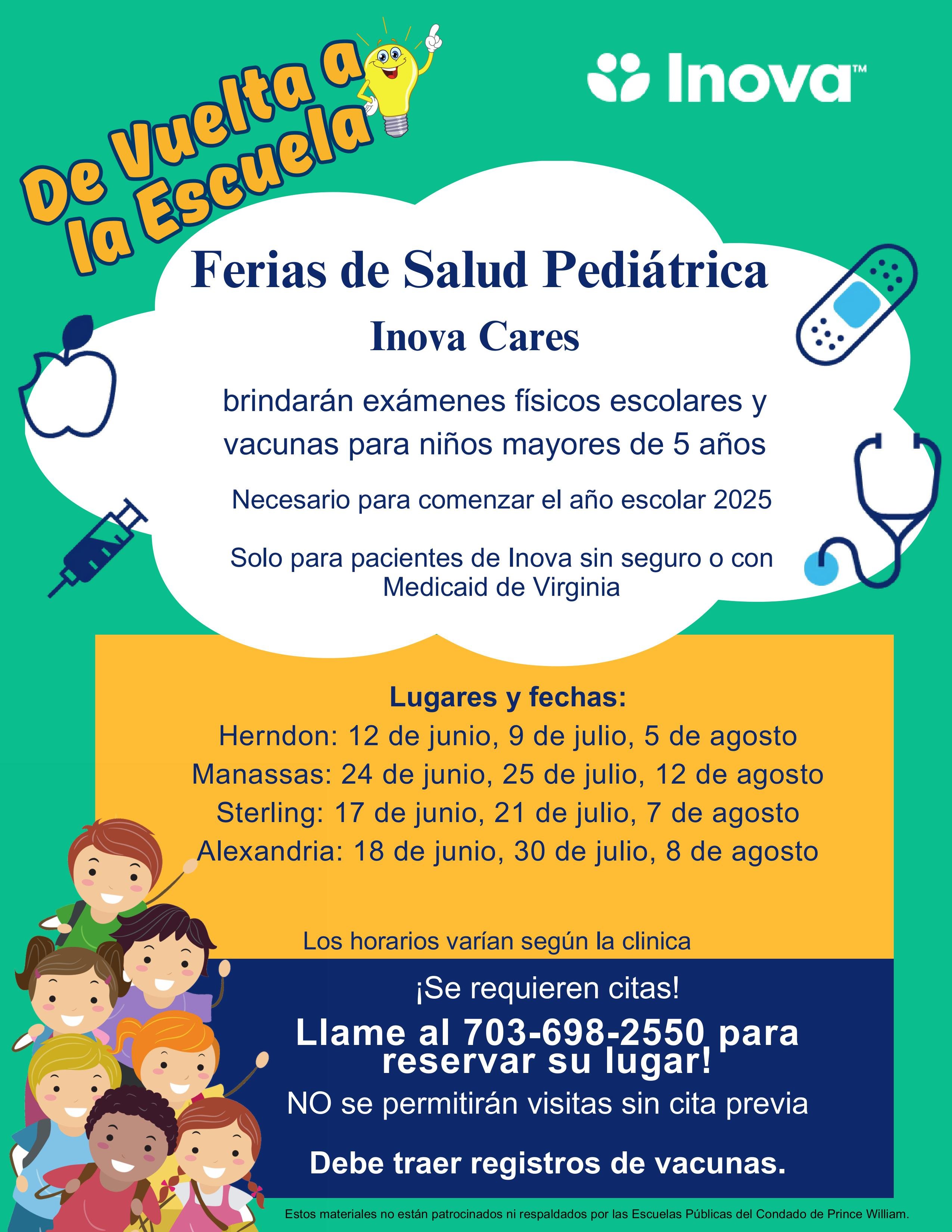 inova cares pediatric health fairs weekday dates